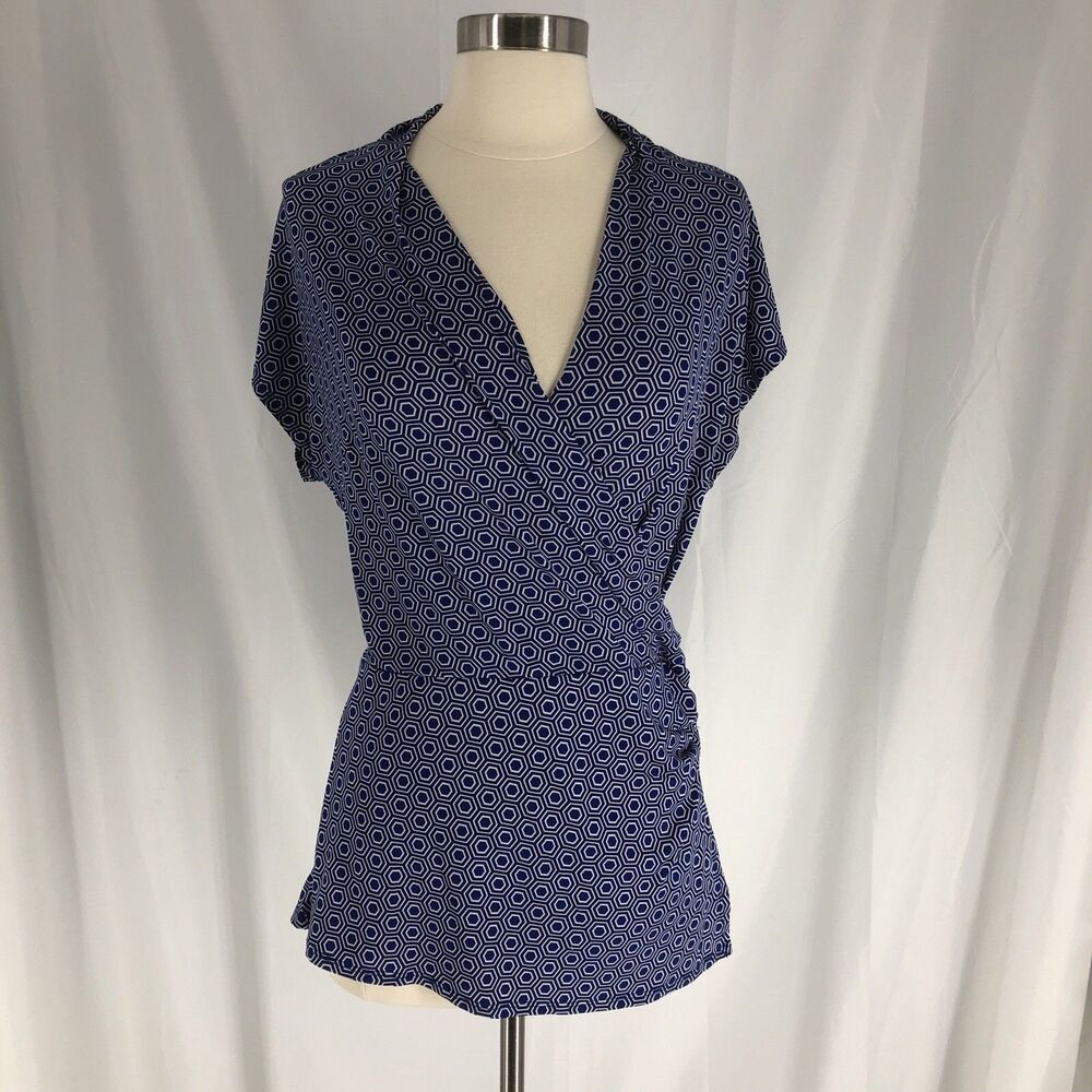 Laundry by Shelli Segal Cap Sleeve Faux Wrap Surplice Top Royal Blue Size Small